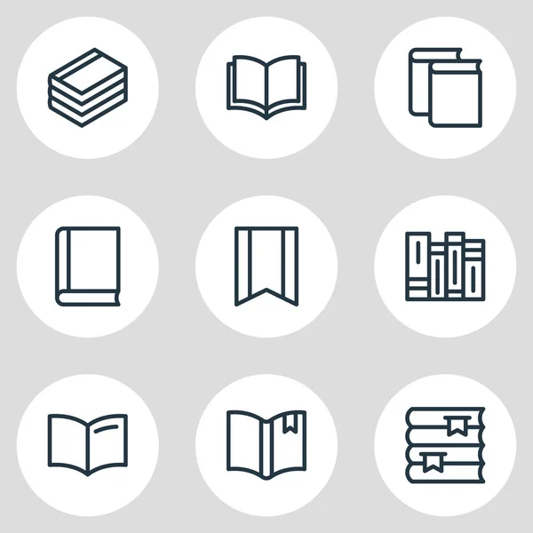 Vektoros illusztráció 9 könyv olvasó ikonok vonalstílust. Szerkeszthető készlet-ból oktatás, könyvespolc, dokumentum és egyéb ikon. — Stock Vector