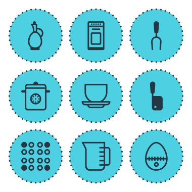 9 restoran simgeler vektör Illustration. Sürahi, soba, elektrikli soba ve diğer simge öğeleri düzenlenebilir kümesi.