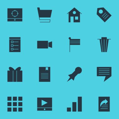 16 web simgeler vektör Illustration. Görünüm seçenekleri, bin, hediye ve diğer simge öğeleri düzenlenebilir kümesi.