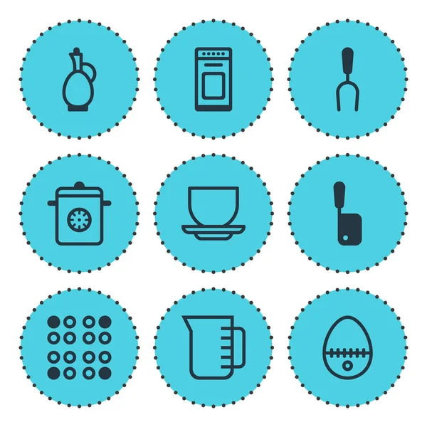 Illustratie van 9 keukengerei pictogrammen. Karaf, fornuis, elektrisch fornuis en andere elementen van het pictogram bewerkbaar set. — Stockfoto