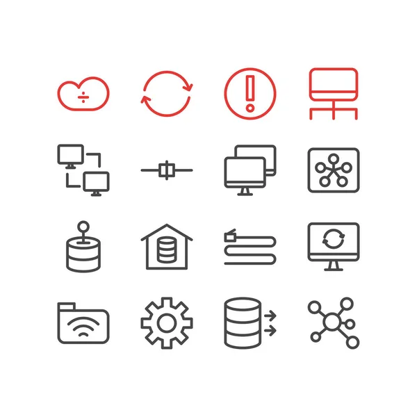 Illusztráció: 16 web ikonok vonalstílust. Szerkeszthető készlet-ból felszerelés, távoli, a összekapcsolt számítógép és egyéb ikon. — Stock Fotó