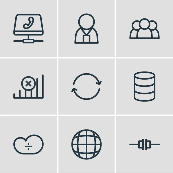 Illustration von 9 Web-Icons Zeilenstil. editierbares Set von Benutzern, Web, weltweit und anderen Symbolelementen. — Stockfoto