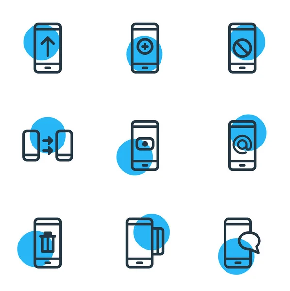 Ilustracja wektorowa 9 telefon ikony stylu linii. Można edytować zestaw add, kosza, poczta i inne elementy ikony. — Wektor stockowy