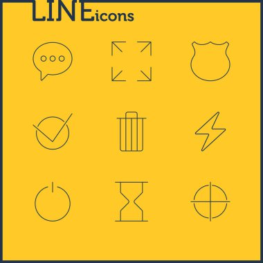 9 kullanıcı simgeleri çizgi stili vektör Illustration. Yıldırım, tam ekran, e-posta ve diğer simge öğeleri düzenlenebilir kümesi.