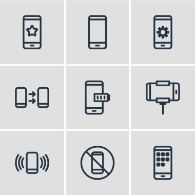 9 telefon simgeleri çizgi stili vektör Illustration. Düzenlenebilir transferi, yasak, arama ve diğer simge öğeleri kümesi.