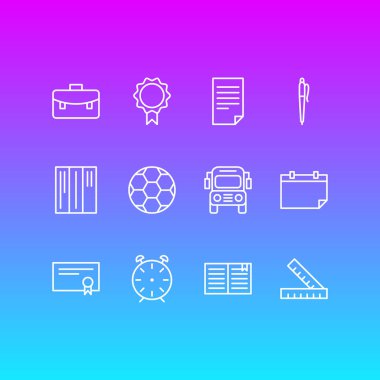 12 Eğitim simgeler çizgi stili vektör Illustration. Düzenlenebilir sertifika, kitap, Kütüphane ve diğer simge öğeleri kümesi.