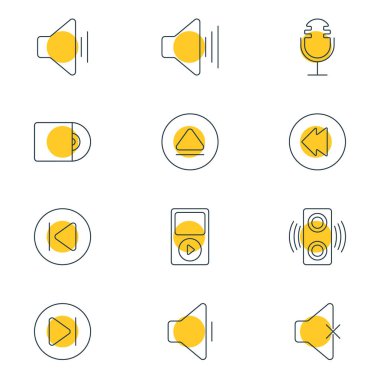 12 melodi simgeler çizgi stili vektör Illustration. Düzenlenebilir küme önceki, sonraki, yukarı doğru ses ve diğer simge öğeleri.