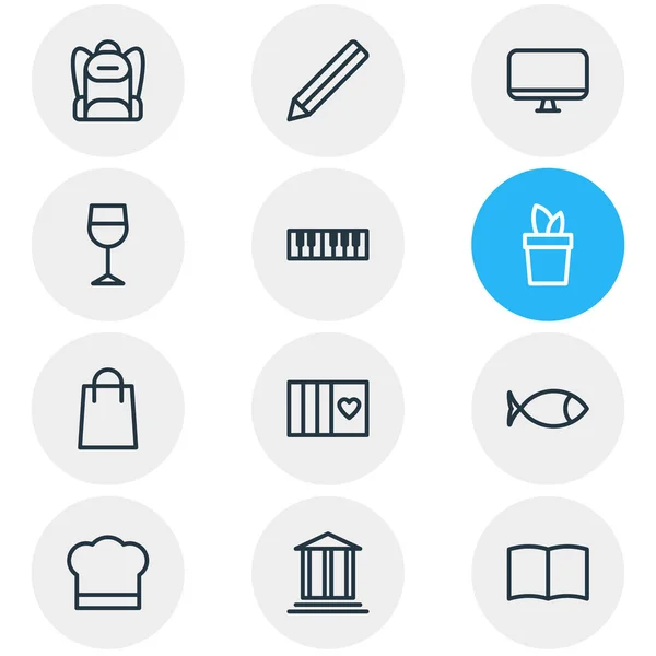 Illustration af 12 livsstil ikoner linje stil. Redigerbart sæt af fisk, shopping, plante og andre ikon elementer . - Stock-foto