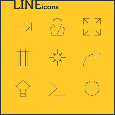 9 kullanıcı simgeleri çizgi stili vektör Illustration. Çöp, düşük parlaklık, düzenlenebilir kümesini yayımlamak ve diğer simge öğeleri.