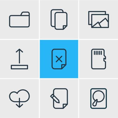 9 depolama simgeler çizgi stili vektör Illustration. Düzenlenebilir kümesini Düzenle, download, albüm ve diğer simge öğeleri.
