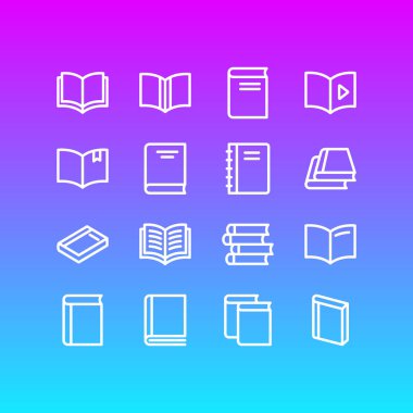 16 eğitim simgeler çizgi stili Illustration. Düzenlenebilir dizi kitap okuma, ders kitabı, yayımlamak ve diğer simge öğeleri.