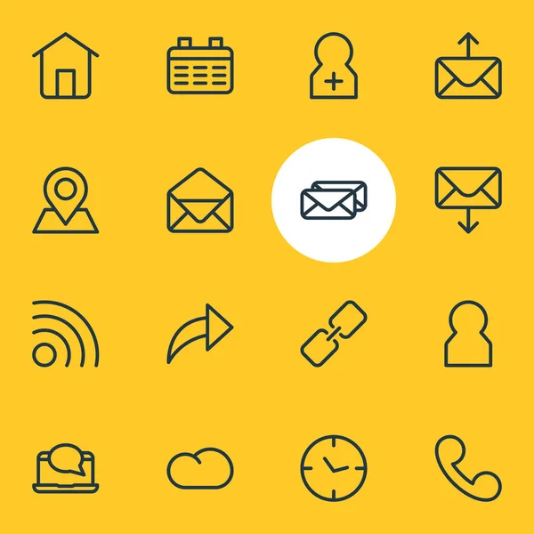 Illustration of 16 contact icons line style. Editable set of link, cloud, calendar and other icon elements. — Stock Photo, Image