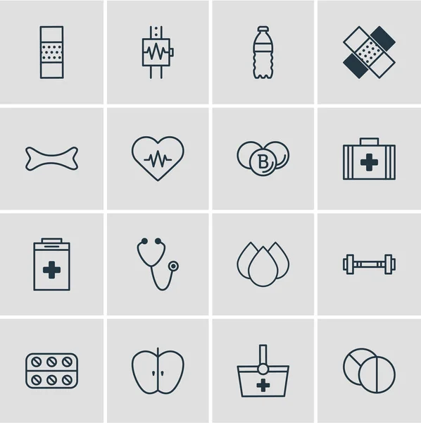 Illustration of 16 medicine icons line style. Editable set of bone, heart with cardiogram, medication and other icon elements. — Stock Photo, Image