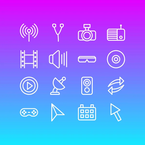 Ilustrasi dari 16 ikon musik gaya baris. Set yang dapat disunting dari bersih, reload, satelit dan elemen ikon lainnya . — Stok Foto
