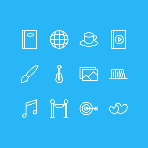 Ilustración de 12 iconos de entretenimiento estilo de línea. Conjunto editable de notas musicales, té, barrera y otros elementos del icono . — Foto de Stock