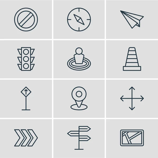 Illustration von 12 Location Icons Zeilenstil. Editierbares Set von Orientierung, Lesezeichen, Kegel und anderen Symbolelementen. — Stockfoto