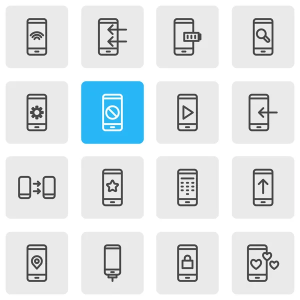 Ilustración de 16 iconos de teléfono estilo de línea. Conjunto editable de juego, batería, corazón y otros elementos del icono . — Foto de Stock