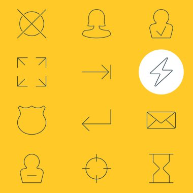 12 UI simgeler çizgi stili vektör Illustration. Silme hesap, ekran görüntüsü, tam ekran ve diğer simge öğeleri düzenlenebilir kümesi.