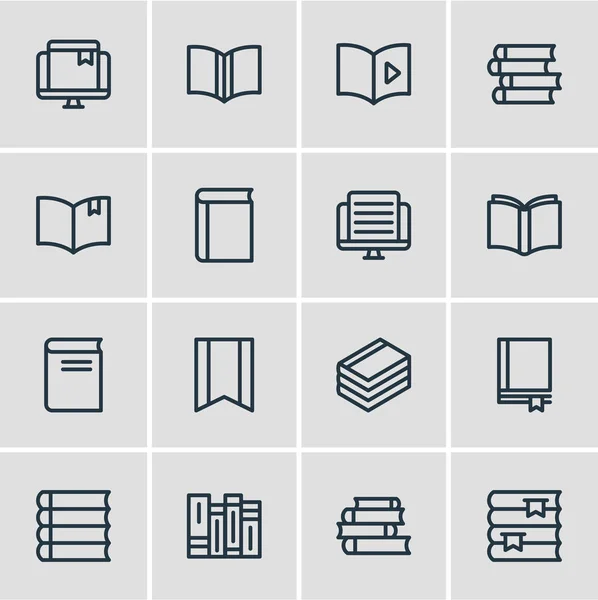 Vektoros illusztráció 16 oktatás ikonok vonalstílust. Szerkeszthető készlet-ból dokumentum, jegyzetfüzet, közzétételére és más ikon elemek. — Stock Vector