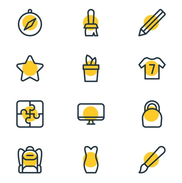 Illustration vectorielle de 12 icônes de divertissement de style ligne. Ensemble modifiable d'étoiles, d'uniformes, de puzzles et d'autres éléments d'icône . — Image vectorielle