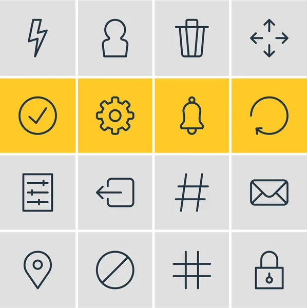 Ilustracja 16 aplikacji ikony stylu linii. Można edytować zestaw, ustawienie, hashtag, kłódki i inne elementy ikony. — Zdjęcie stockowe
