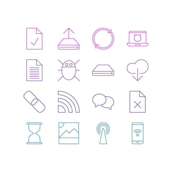 illustration of 16 internet icons line style. Editable set of link, phone, wifi and other icon elements.