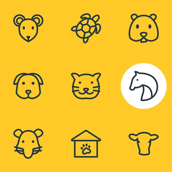 illustration of 9 animal icons line style. Editable set of rat, cat, mouse and other icon elements.