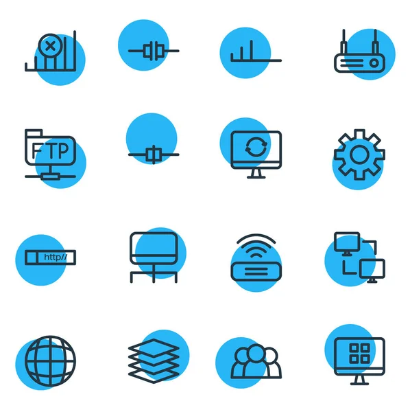 Ilustracja wektorowa 16 sieci ikony stylu linii. Można edytować zestaw adres internetowy, równorzędnych klienta, system i inne elementy ikony. — Wektor stockowy