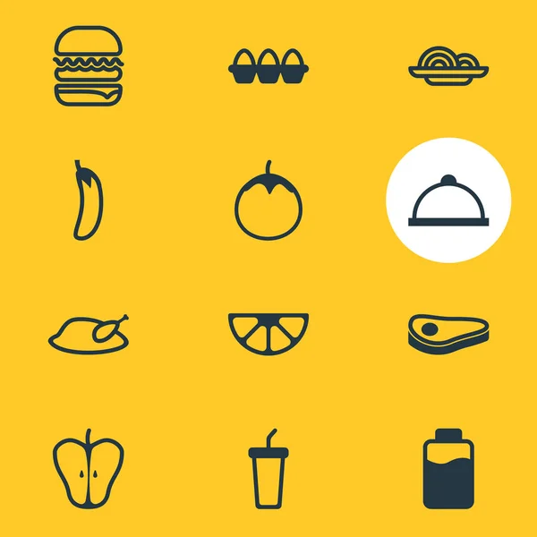 Illustration of 12 food icons line style. Editable set of paper cup, meal, lactose and other icon elements. — Stock Photo, Image