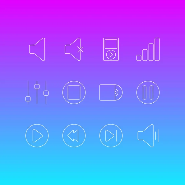 Ilustração de 12 ícones de música estilo linha. Conjunto editável de cd, megafone, pausa e outros elementos de ícone . — Fotografia de Stock