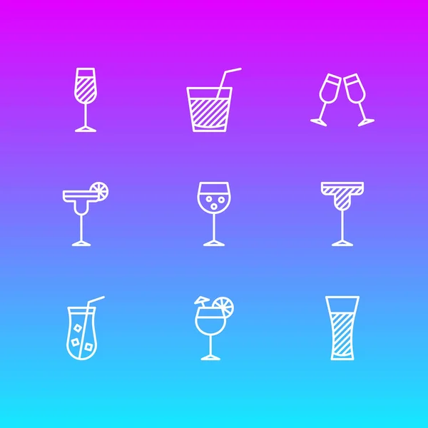 Ábra 9 ital ikonok vonalstílus. Szerkeszthető csoportja, ital, gyümölcslé, limonádé és egyéb ikon. — Stock Fotó