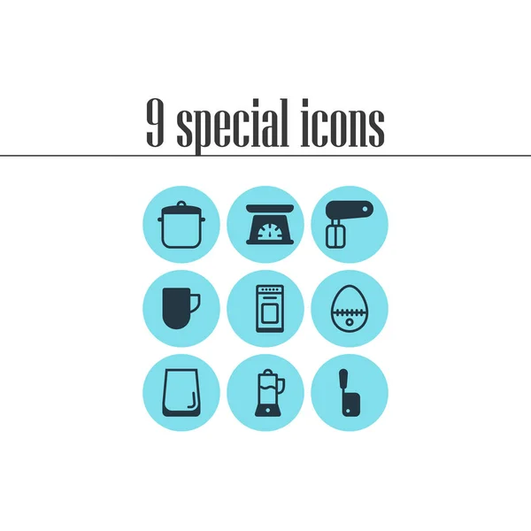 Ilustración de 9 iconos de restaurantes. Conjunto editable de exprimidor, cacerola, estufa y otros elementos del icono . — Foto de Stock