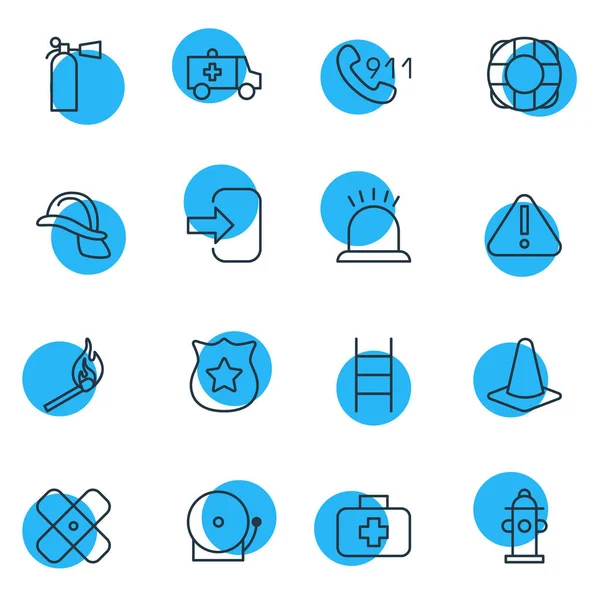 Illustration vectorielle de 16 icônes supplémentaires style ligne. Ensemble modifiable d'éléments d'alarme, cône, attention et autres icônes . — Image vectorielle
