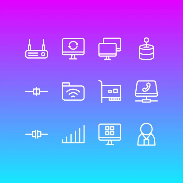 Illustration of 12 internet icons line style. Editable set of connected, voip gateway, folder and other icon elements. — Stock Photo, Image