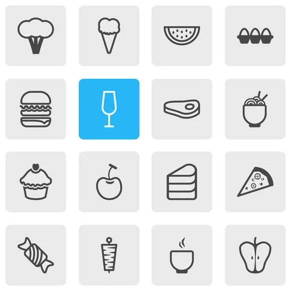 Illustratie van 16 maaltijd pictogrammen lijnstijl. Cupcake, rauw vlees, pizzeria en andere elementen van het pictogram bewerkbaar set. — Stockfoto