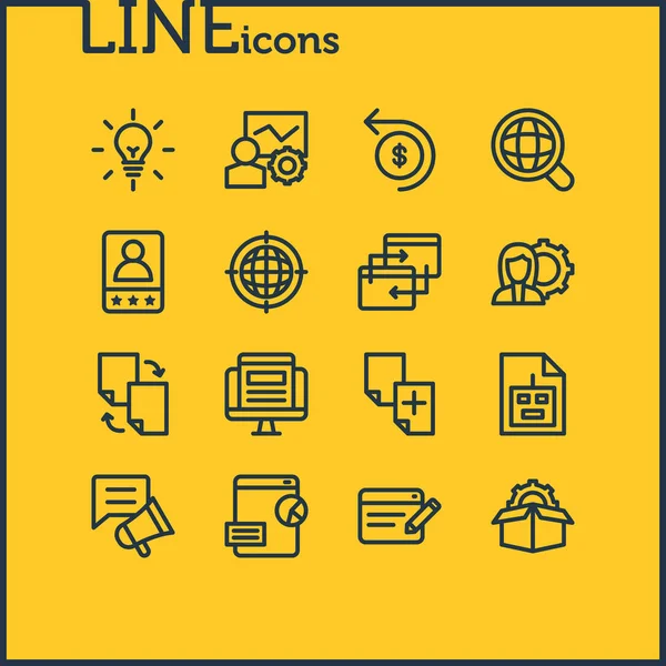 Illustration of 16 advertising icons line style. Editable set of global search, pingback, return of investment and other icon elements. — Stock Photo, Image