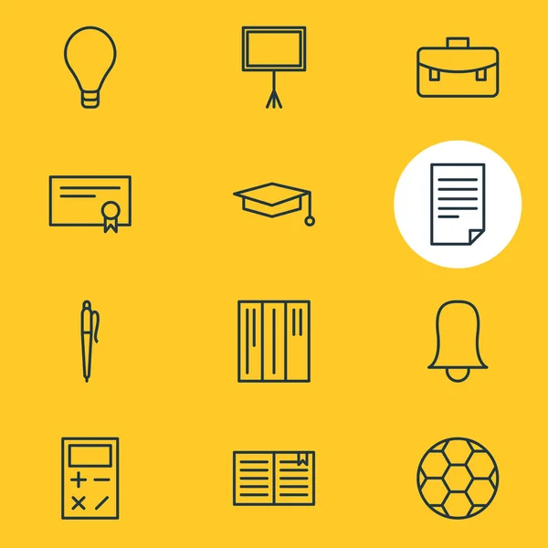 Ilustración de 12 iconos de la educación estilo de línea. Conjunto editable de bolas, bolígrafos, libros y otros elementos del icono . —  Fotos de Stock