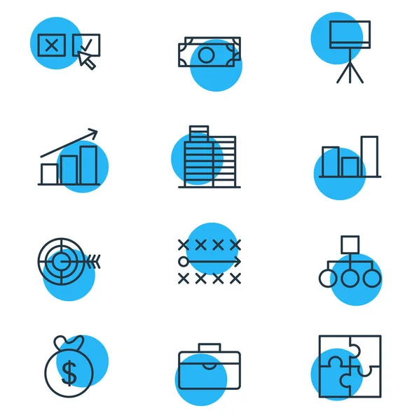 Ilustracja 12 handlu ikony stylu linii. Można edytować zbiór strategii, prezentacji, wykresów i innych elementów ikona. — Zdjęcie stockowe