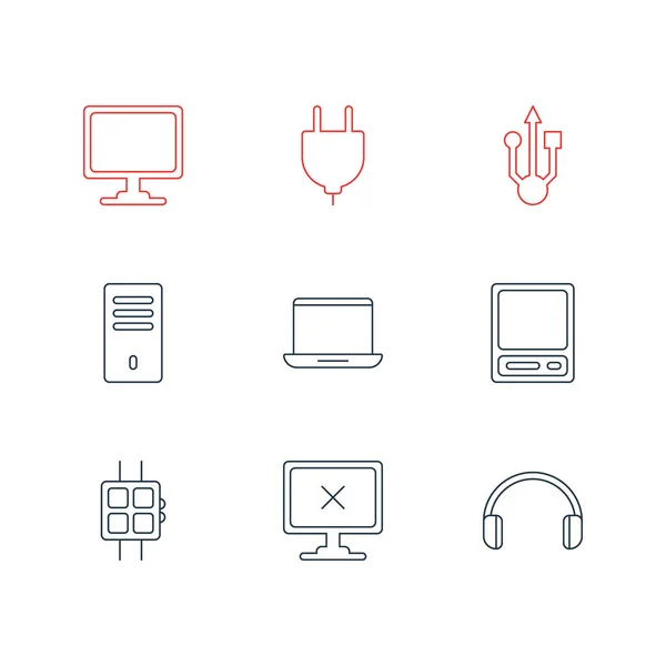 Ilustração de 9 ícones de laptop estilo de linha. Conjunto editável de smartwatch, computador offline, computador vintage e outros elementos de ícone . — Fotografia de Stock