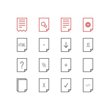 16 dosya simgeleri çizgi stili vektör Illustration. Düzenlenebilir dizi Ekle, Sil, boş ve diğer simge öğeleri.