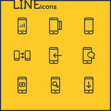 9 smartphone simgeler çizgi stili vektör Illustration. Düzenlenebilir dizi ağ, arama ve diğer simge öğeleri aşağı ok.