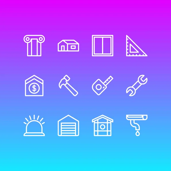 Vektoros illusztráció 12 iparág ikonok vonalstílust. Szerkeszthető sor eladni ház, ereszcsatorna, ablak és egyéb ikon. — Stock Vector