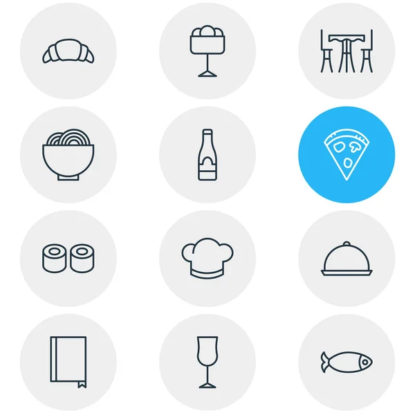 Ilustración vectorial de 12 iconos de restaurante estilo línea. Conjunto editable de champán, restaurante, helado y otros elementos del icono . — Vector de stock