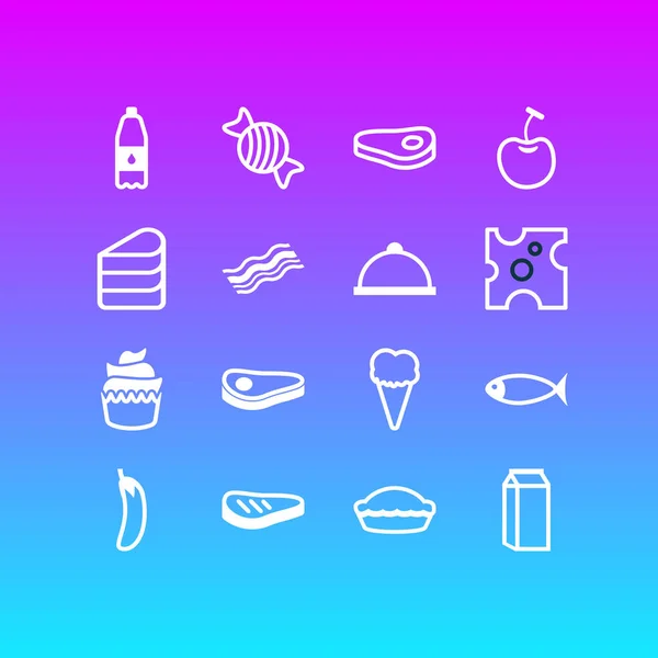 Illustration of 16 meal icons line style. Editable set of dairy, ice cream, pastry and other icon elements. — Stock Photo, Image