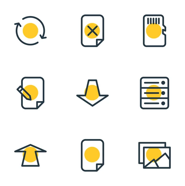Illustration of 9 storage icons line style. Editable set of sync, edit, delete file and other icon elements. — Stock Photo, Image