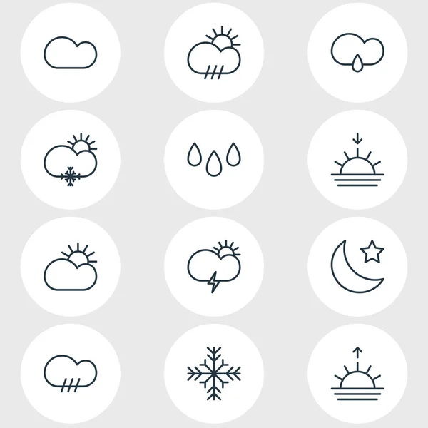 Illustration of 12 weather icons line style. Editable set of gale, sunrise, drop and other icon elements. — Stock Photo, Image