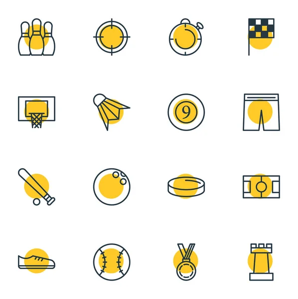 Ilustración de 16 iconos del deporte estilo de línea. Conjunto editable de bandera, bateo, hockey y otros elementos del icono . —  Fotos de Stock