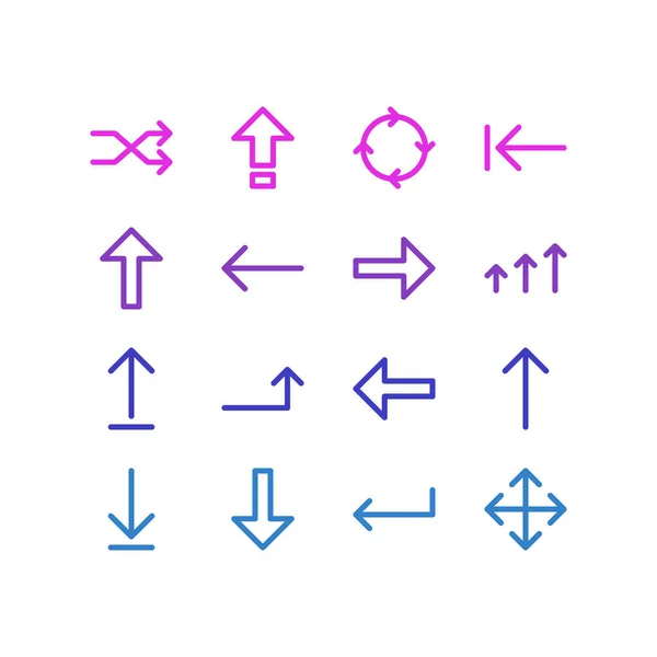 Illustration von 16 Richtungssymbolen im Linienstil. editierbare Reihe von nächsten, gemischten, umlaufenden und anderen Symbolelementen. — Stockfoto