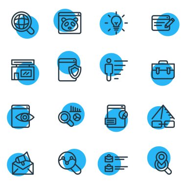 Vektör çizim simgeler çizgi stili reklam 16. Kariyer, yerel işletme, yerel arama ve diğer simge öğeleri düzenlenebilir kümesi.