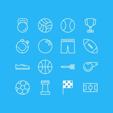 16 atletik simgeler çizgi stili vektör Illustration. Ok, futbol, rugby ve diğer simge öğeleri düzenlenebilir kümesi.